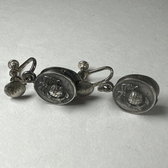 925 Sterling Silver Vintage Round Screw-back Earrings - Etsy Vintage Silver USMC Earrings Screw Back